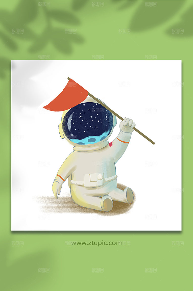卡通太空人可爱举旗宇航员插画