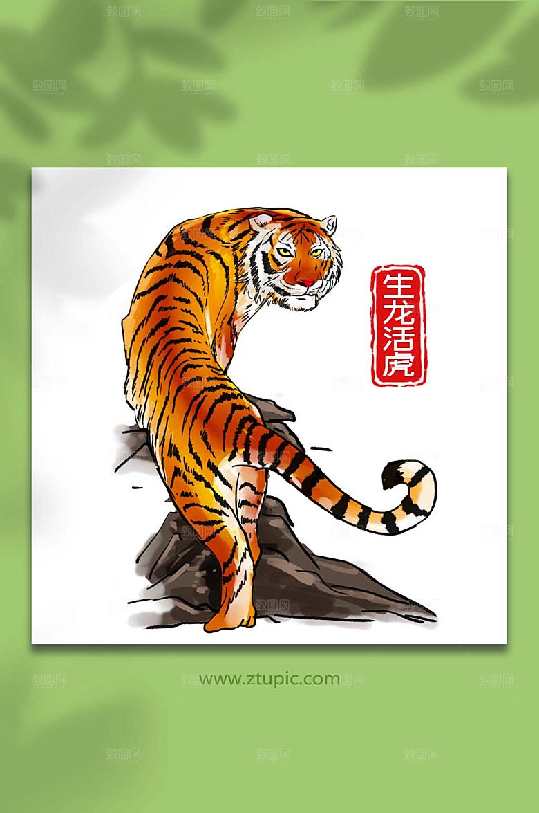 壬寅年虎年大吉回头虎插画