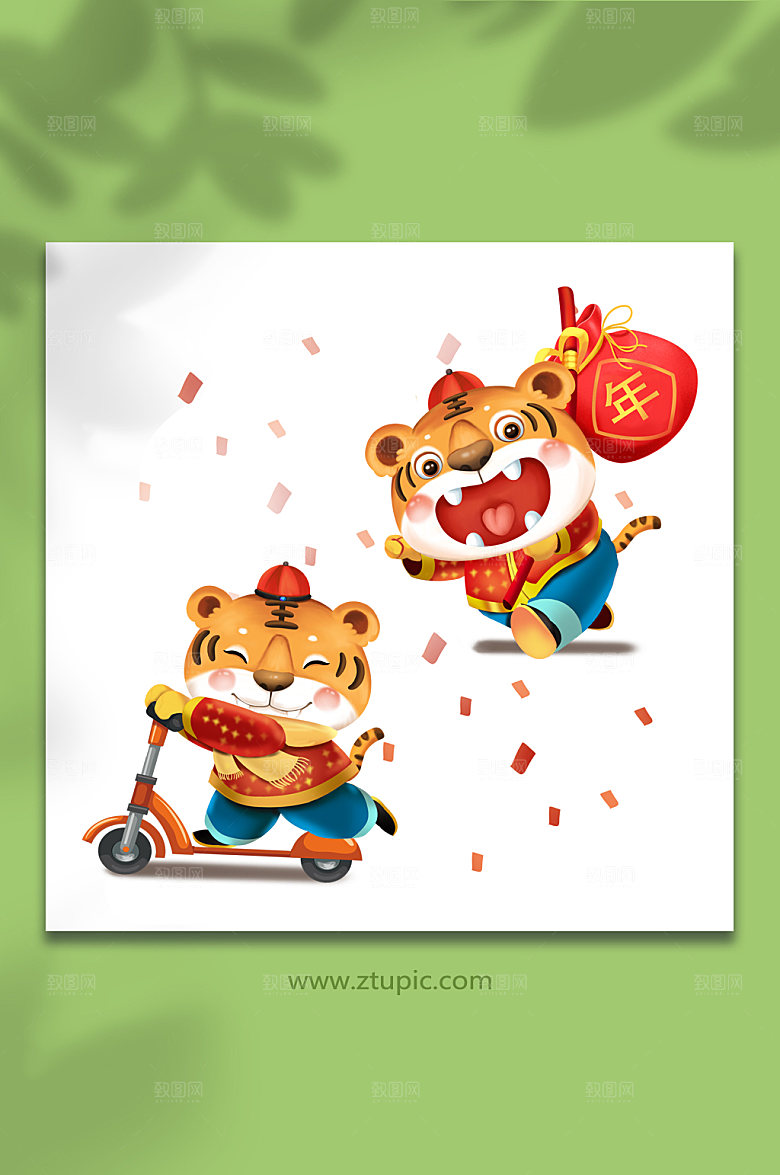 手绘可爱虎年小老虎卡通春节插画