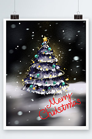可爱圣诞树圣诞插画海报圣诞快乐