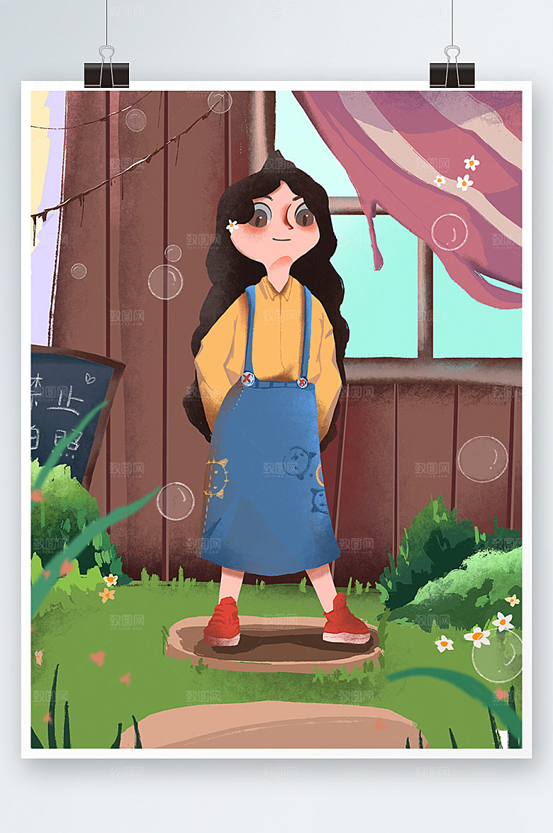 Q版插画卡通少女春季儿童插画