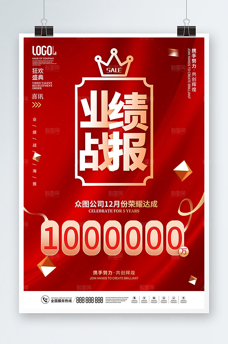 销售业绩企业简约战报海报设计
