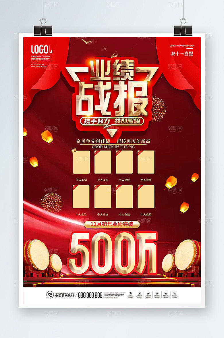 企业喜庆业绩战报海报设计