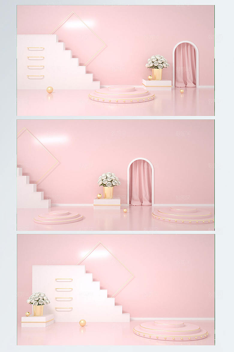 春季清新粉色春天C4D展台电商背景设计