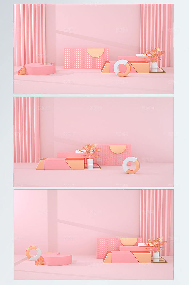 春天春季粉色简约C4D展台电商背景设计