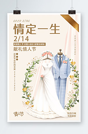 浪漫梦幻214情人节促销海报设计