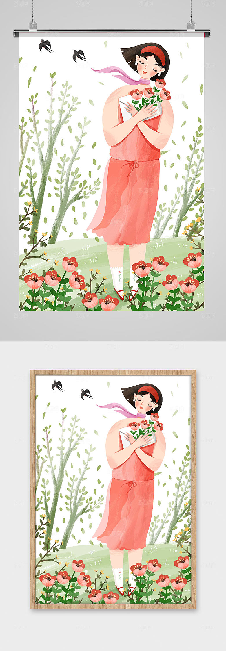 小清新书信38妇女节女神节插画设计