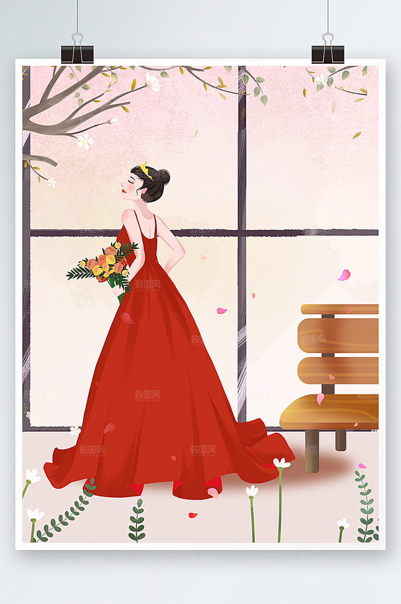 手绘卡通妇女节插画设计