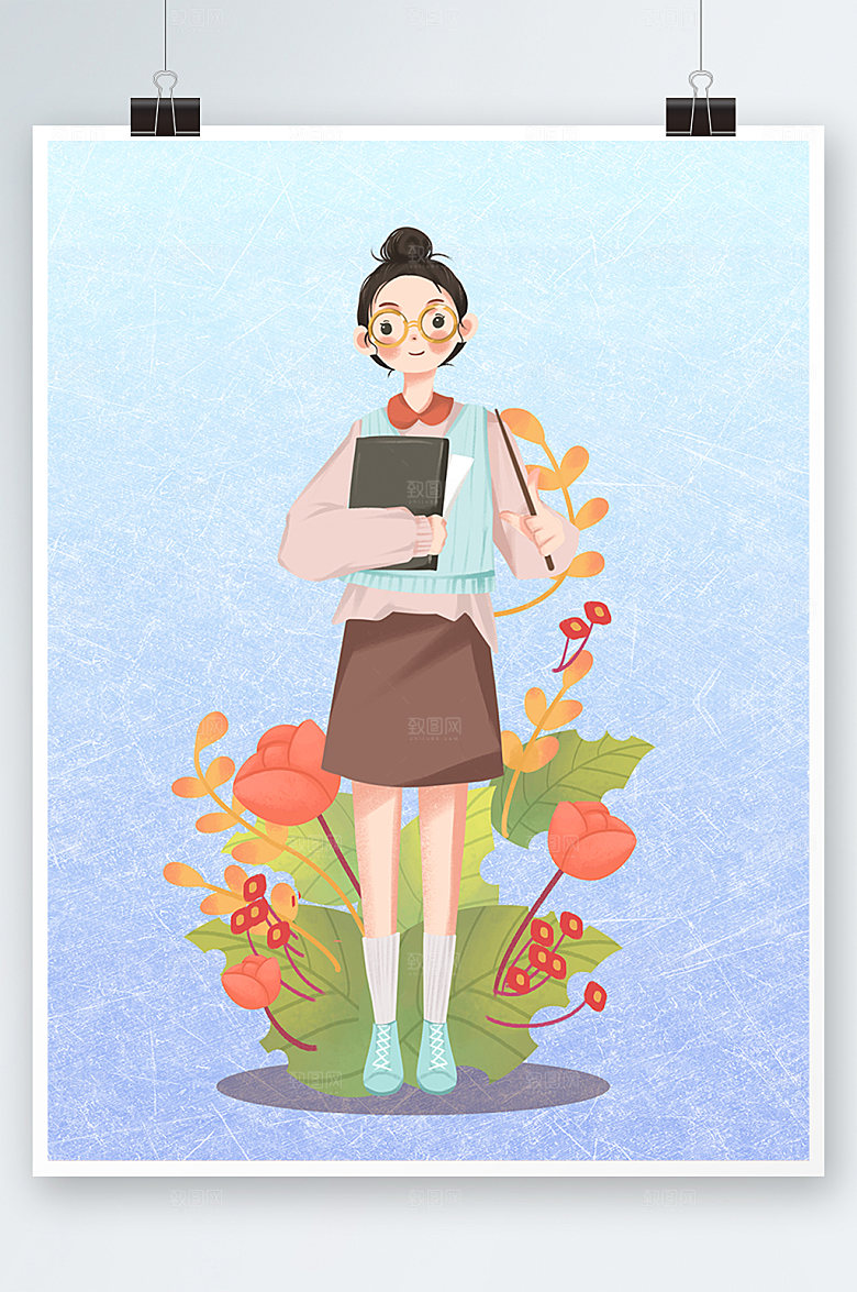 妇女节女神节教师老师插画设计