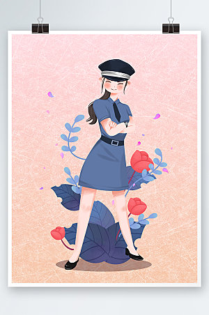 妇女节女神节警察插画设计