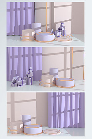 紫色女神节清新C4D展台电商背景设计