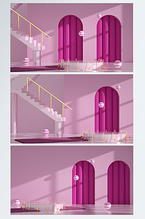 女神节C4D粉紫色电商背景设计