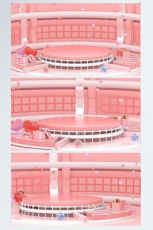 女神节粉色C4D展台电商背景设计