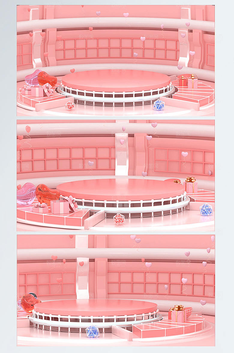 女神节粉色C4D展台电商背景设计
