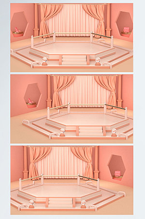 C4D展台粉色女神节窗帘背景