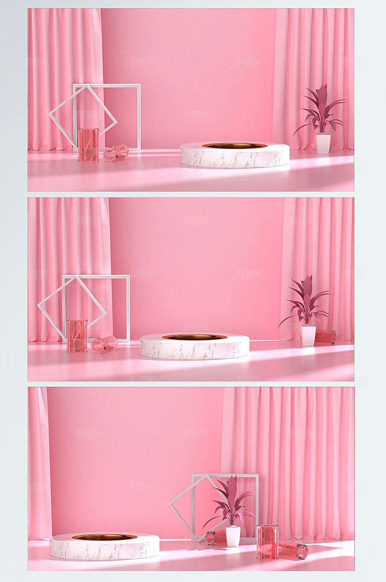 C4D展台粉色妇女节窗帘电商背景