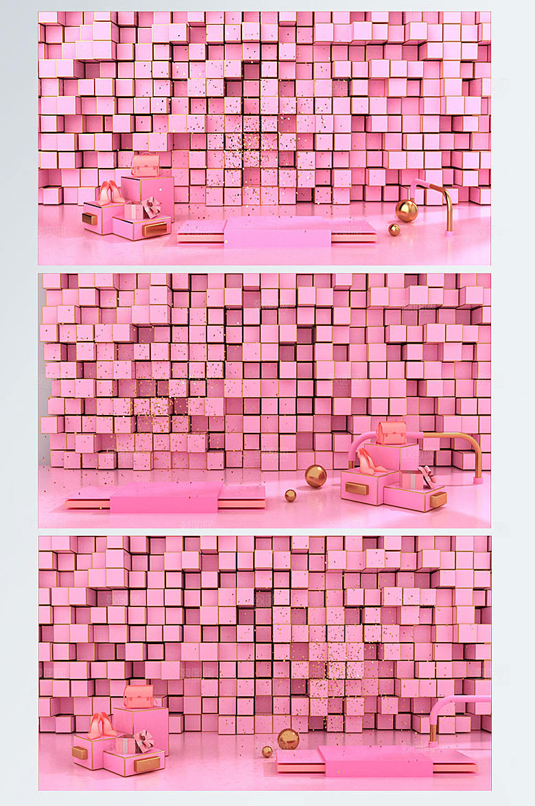 女神节粉色妇女节C4D展台电商