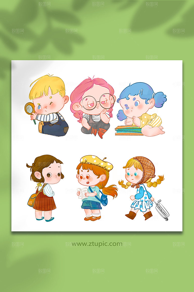 儿童学生开学季幼儿园人物插画免抠