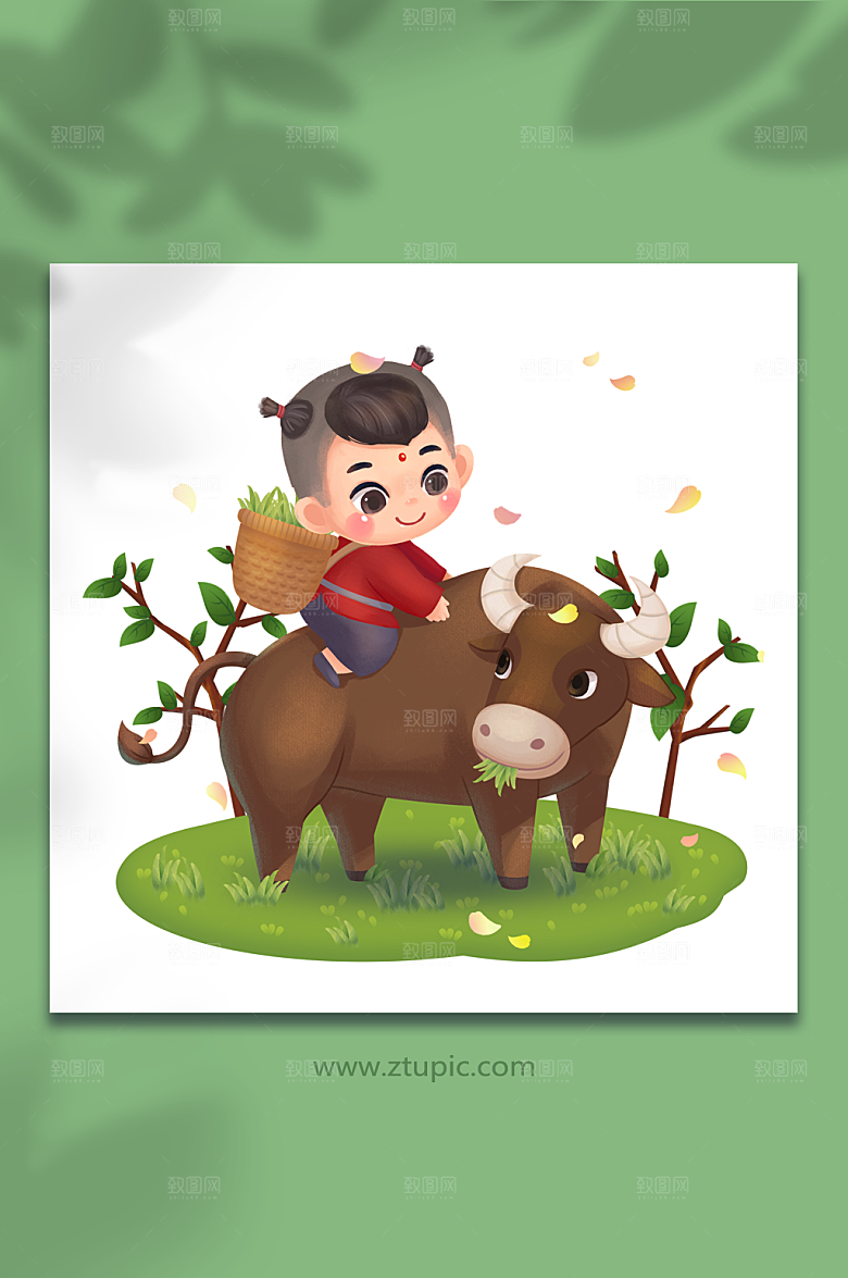 骑牛吃草清明节牧童插图