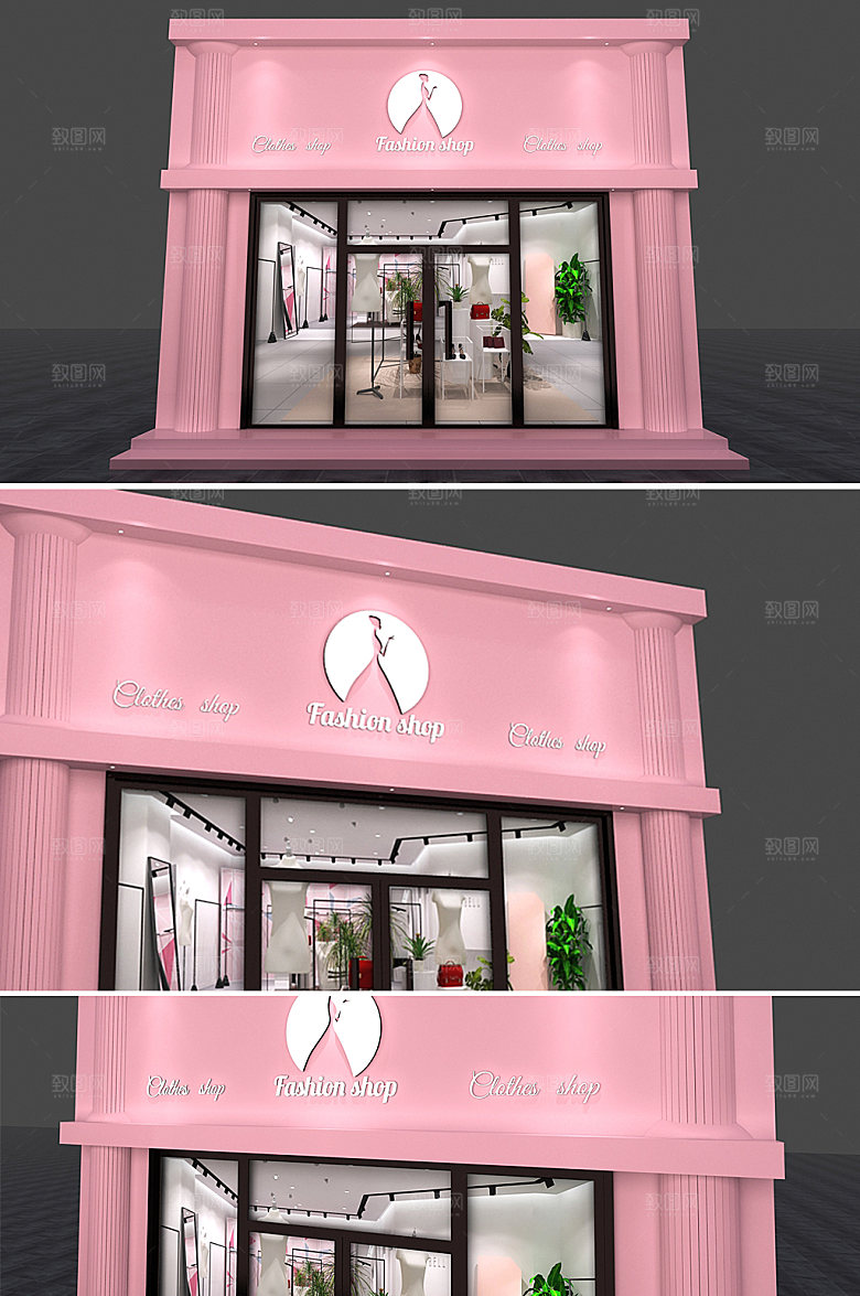 粉色时尚女装门头设计店面