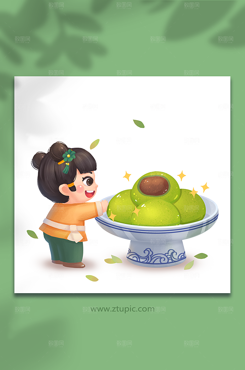 清明节糍粑果青团插画