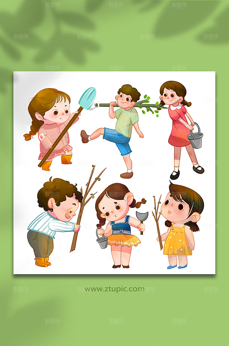 植树节春天插画免扣素材