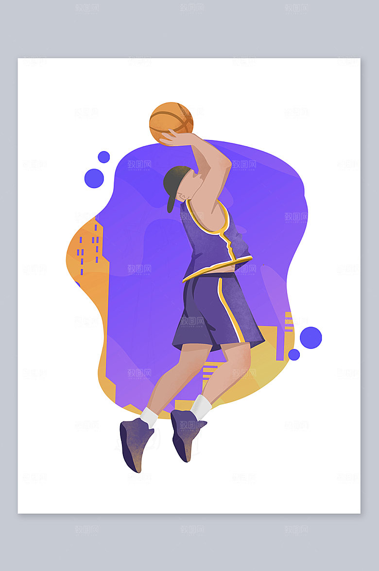 运动体育扁平篮球投篮插画
