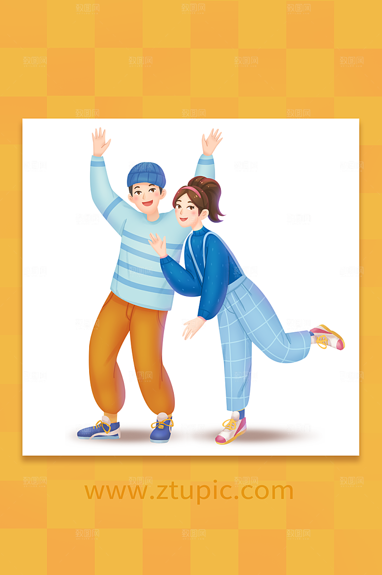 青春男女青年节学生插画设计