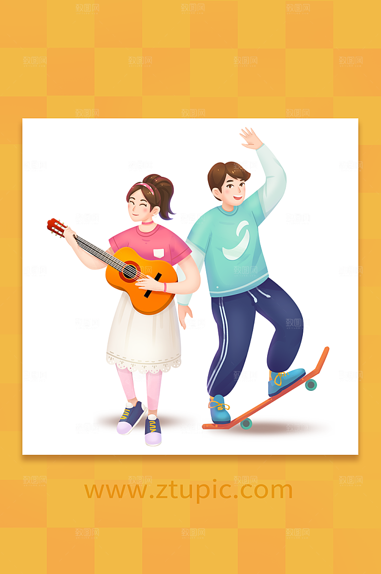 时尚活力五四青年节男女插画设计