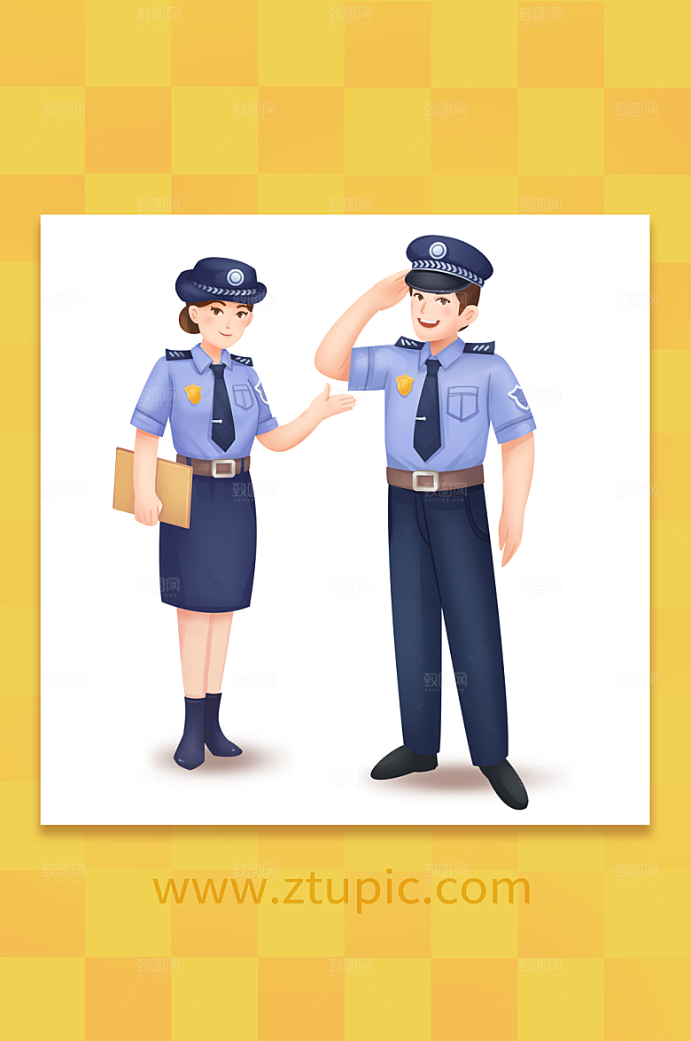 执法公安五一劳动节警察插画设计