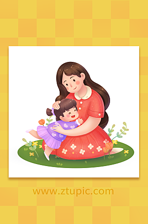 母亲节拥抱妈妈人物插画设计