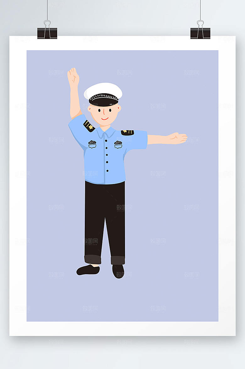 手绘警察简约插画设计图