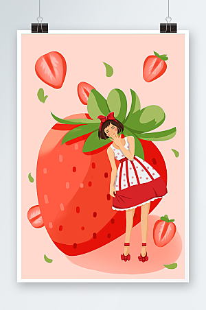 女孩的甜蜜夏季水果人物插画
