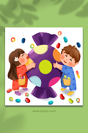 儿童节糖果欢乐人物插画设计