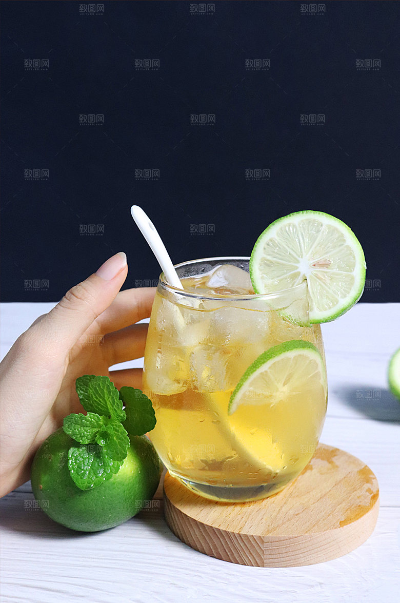 高清解暑水果青柠果茶夏季摄影照片