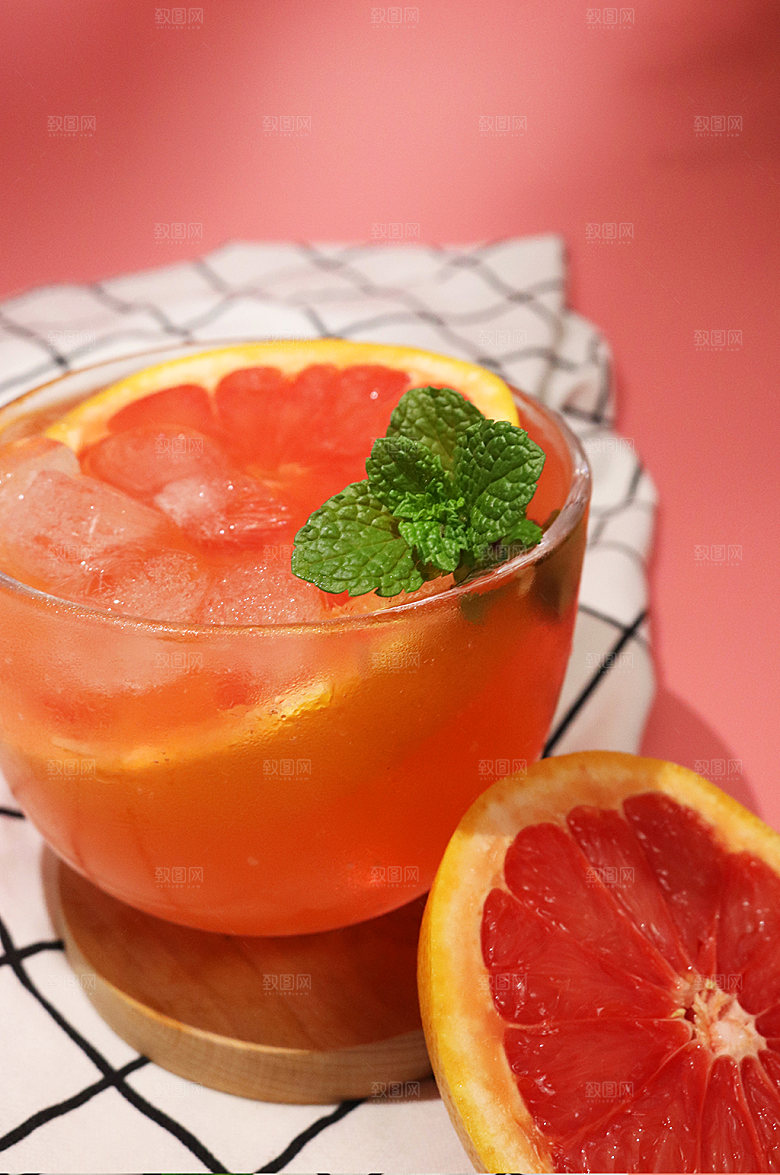 高清西柚果茶摄影照片