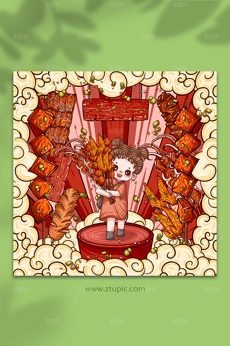 烧烤国潮风夏季美食插画设计