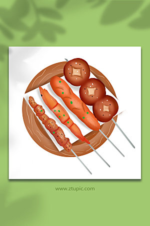 烧烤肉串美食插画元素设计