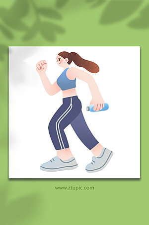 女孩跑步运动元素插画设计