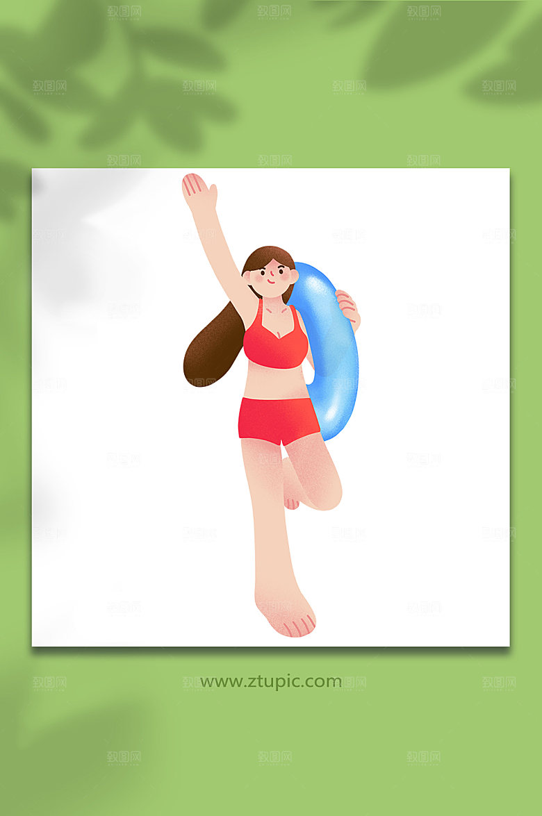 游泳圈夏日元素女孩插画设计