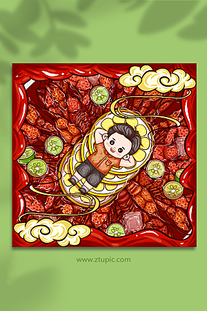 小龙虾美食人物插画