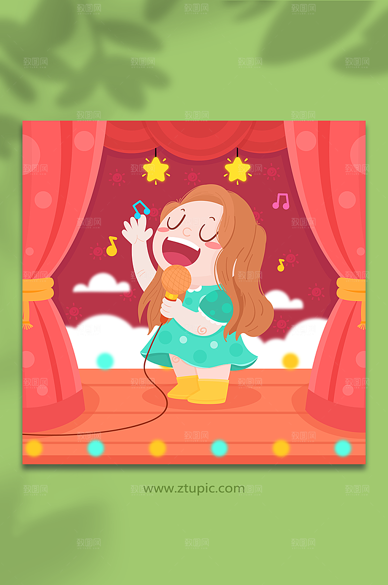 儿童节女孩唱歌场景音乐插画