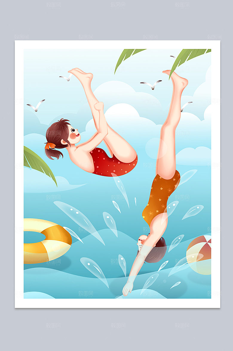 练习跳水运动人物插画