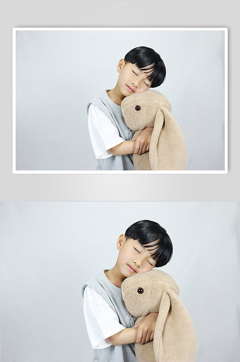 美梦男孩小兔子学生人物摄影图