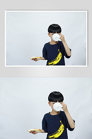 早餐面包牛奶男孩学生人物摄影照
