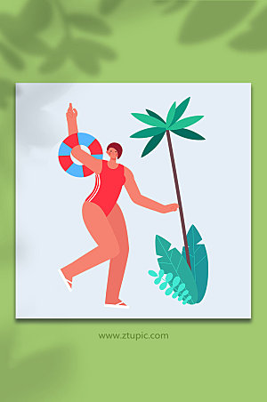 海滩运动夏季人物插画设计
