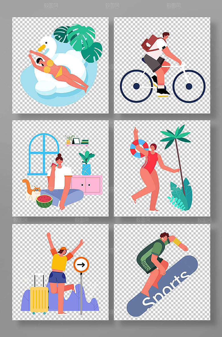 夏季游泳海滩旅游运动合集元素