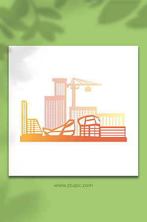 剪影橙色城市元素插画设计