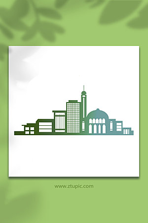 插画城市剪影元素绿色设计