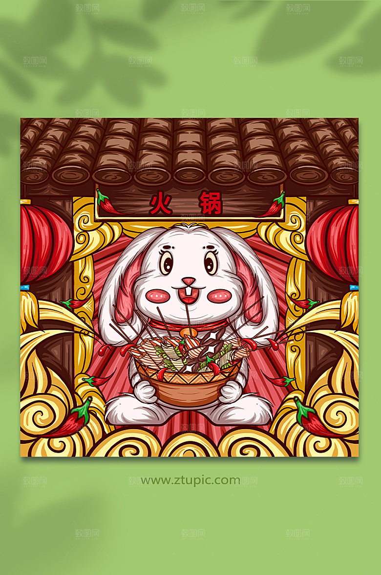 夏季美食动物插画火锅设计